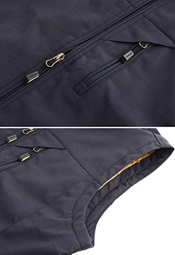 Spanye Men Outdoor Padded Puffer Vest Thick Warm Multi-Pocket Photography Fishing Jacket Dark Blue-M #TOP3