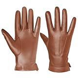 Harssidanzar Guantes de cuero para hombre con pantalla táctil de cachemira forrado caliente SM052EU,Camello,Talla S