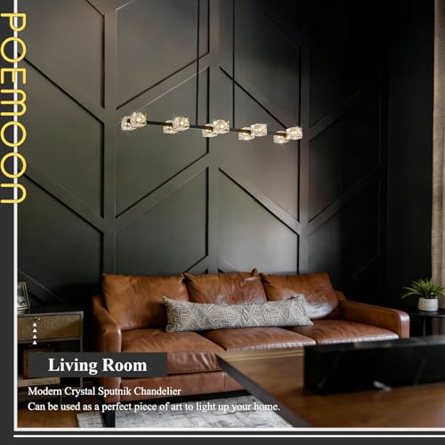 Image of Black Gold Crystal Chandelier 10-Light L 43 inch Modern Sputnik Ceiling Pendant Light Fixture Industrial Adjustable Hanging Lights for Dining Room Kitchen Island Living Room Bar