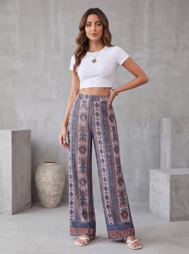 Image of HELLCAT Trousers for Women | Wide Leg Palazzo Pants | Printed High Rise Wide Leg Trouser | Korean Women Casual Vacation Bottom Wear - Pack 1