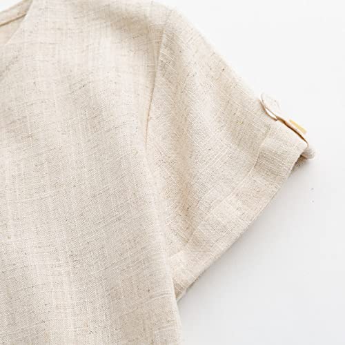 Curipeer Boys Girls Button Down Shirts Cotton Linen Unisex Tee for Spring Summer4