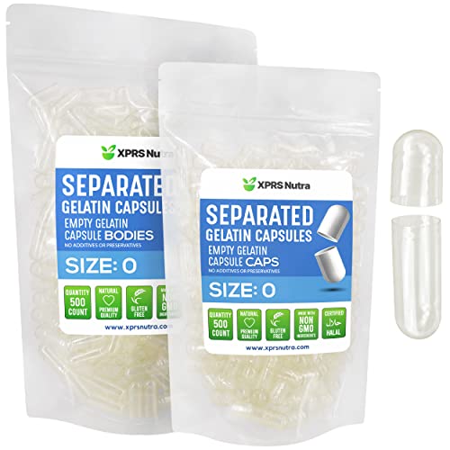 Image of XPRS Nutra Gelatin Size 0 Separated Capsules - 500 Count Clear Empty Capsules Separated in Bags - Size 0 Gelatin Pills - Clear Empty Gel Caps for DIY Supplement Filling