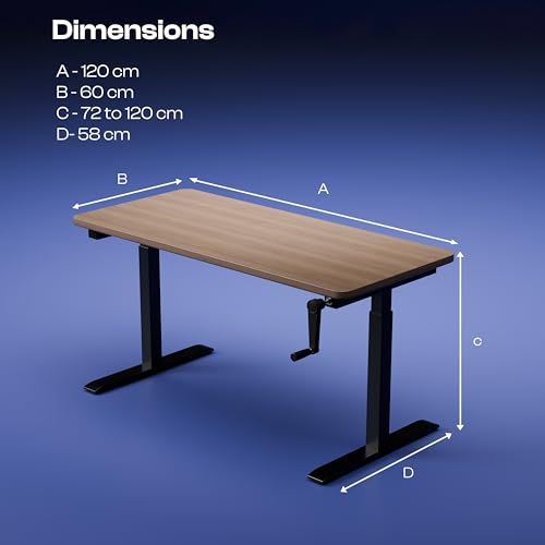 Image of Vergo Move M1 Manual Height Adjustable Table, Standing Desk for Work from Home, Hand Crank Office Table with 2 Stages, 80 Kg Load, 2 Year Warranty, (Teak, 1200 x 600mm / 25mm Thick)