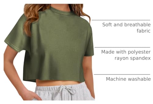 Image of ZDC Girls Athletic Oversized Crop Tops Kids Drop Shoulder Short Sleeve T Shirts Workout Tees