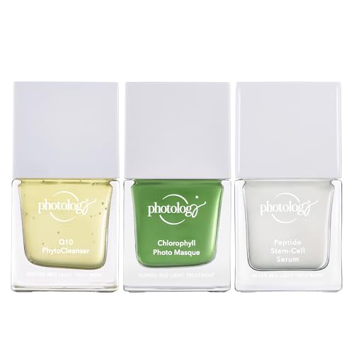 Trío Ritual de Photology: Limpiador facial, mascarilla y sérum para antes, durante y después de la terapia de luz roja. Hidrata, suaviza e ilumina todo tipo de pieles con vitamina C – 3 x 30 ml