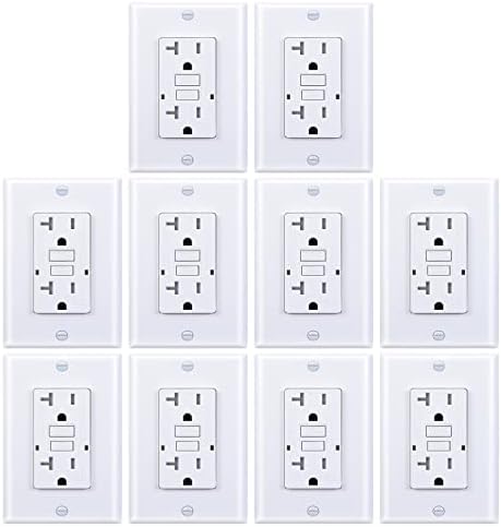 3GRACE 20 Amp GFCI Outlet, Tamper-Resistant GFI Receptacle with LED Indicator, Self-Test Ground Fault Circuit Interrupter, Decorator Wall Plates and Screws Included, UL Listed, White (10 Pack)