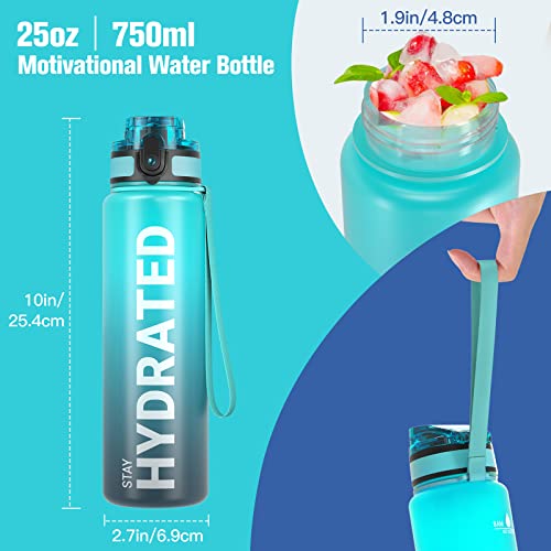 Image of Sahara Sailor Water Bottles, 25oz Motivational Sports Water Bottle with Time Marker - Times to Drink - Tritan, BPA Free, Wide Mouth Leakproof, Fast Flow Technology with Clean Brush (1 Pack)