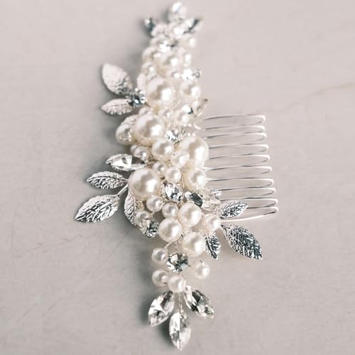 Peine para cabello de novia con perlas y cristales miniatura 2