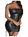 WDIRARA Women's PU Leather Lace Up Side Tube Dress Strapless Backless Party Club Bodycon Mini Dresses Black Small