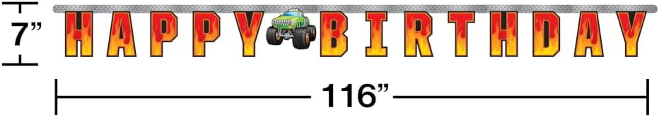 Creative Converting Monster Truck Banner, 1 ct, Multi-colored, 116" x 7"