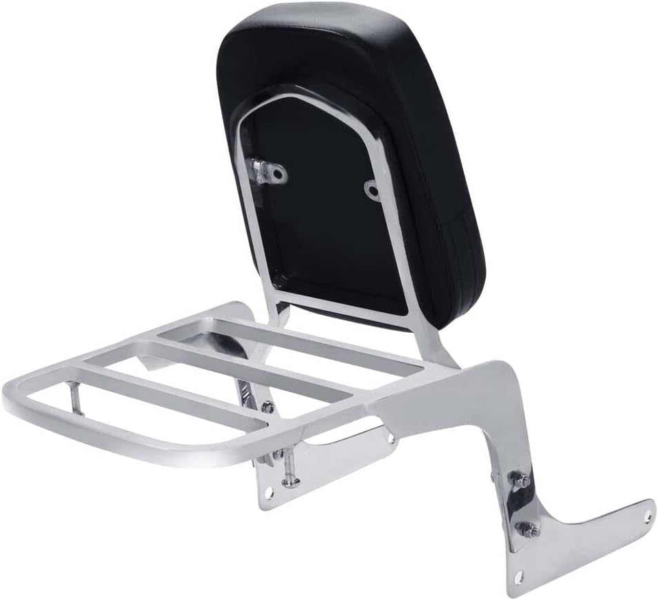 Compatible Motorcycle Sissy Bar Backrest + Luggage Rack Pad Compatible For Honda CA250 Rebel 250 CMX250 Heavt-Duty (Chrome)