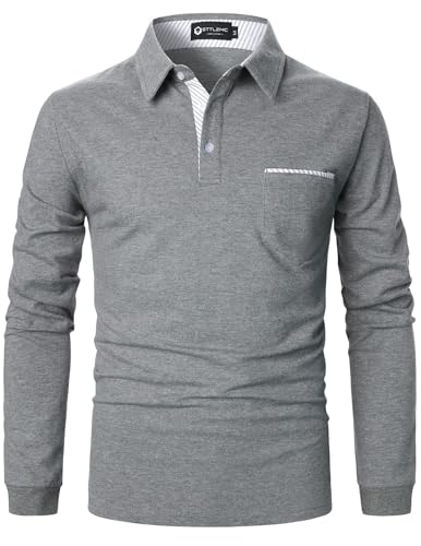 Polo de golf rayé pour homme à manches longues coupe slim fit casual
