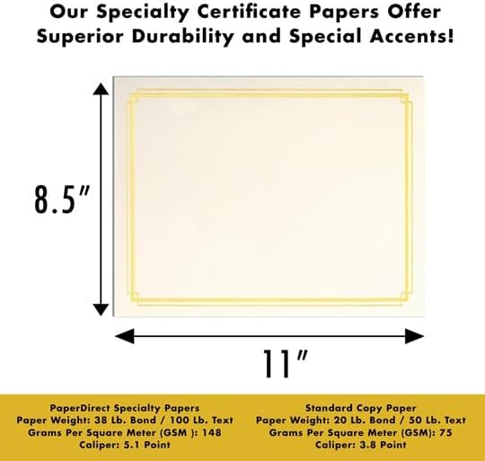 Miniatura 4 de PaperDirect Certificados especiales Foil Elegance - 50 hojas de papel blanco de 38 libras, 8 x 11 pulgadas, borde doble de lámina dorada, perfecto
