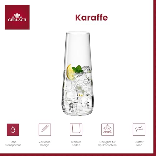 Gerlach 1760 Karaffe Wasserkaraffe Glaskaraffe 1,2 L Wasserkrug Glas Krug Robust Stabil Spülmaschinenfest Modern