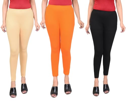 Image of Women Ankle Length Leggings Combo Multicolour Stretchable Cotton Yoga Gym Workout Pants Lyra Jeggings Casual Slim Fit