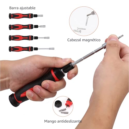 Miniatura 2 de Amazon Basics Juego de magnético destornillador de precisión electrónico y carraca de 73 Unidad, magnético, Negro, Rojo, Plateado