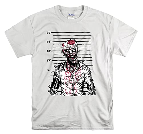 T-shirt Zombie Jailed Mugshot blanc en coton unisexe coupe confort pour fan de culture pop