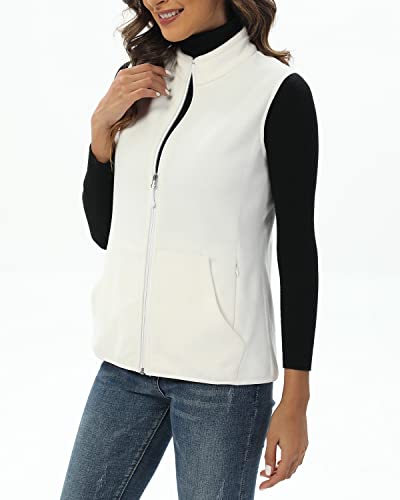 Xeoxarel Women's Soft Polar Fleece Vest, Lightweight Sleeveless Jackets Classic Fit Outerwear Full-Zip Pockets Casual Clothes White Ivory Xl #TOP2