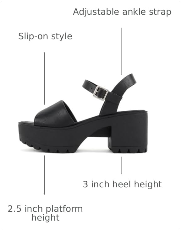 Image of Soda inchStacie inch ~ Women Open Toe Lug Sole Mid Block Heeled Sandals with Adjustable Ankle Strap