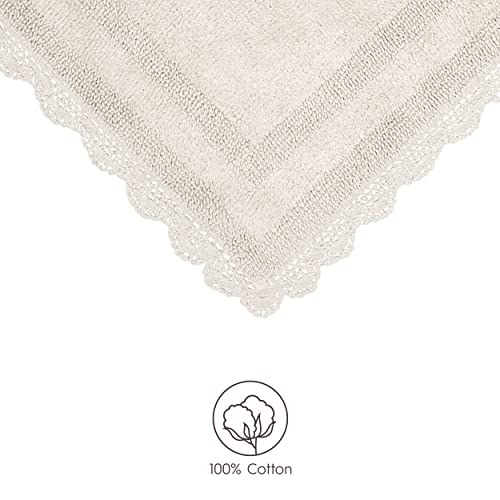 Laura Ashley Crochet Cotton 17X24/21X34 In. 2-Piece Bath Rug Set, Creamy White #TOP2