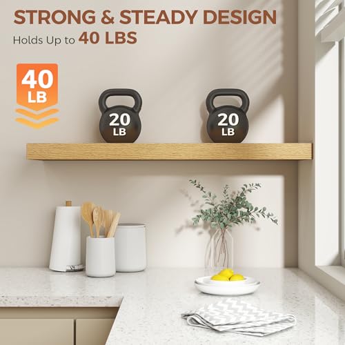 Image of Dreamland 36 Inch Floating Shelves for Wall,8 Inch Deep Floating Shelves,36 inch W x 8 inch D Wall Shelves for Bedroom,Living Room,Kitchen,Bathroom,Oak Color,Set of 2