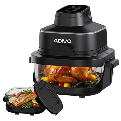 ADIVO Freidora de Aire Vidrio 4L/1.5L,1500W,Tazón de Vidrio Visual,Doble Capacidad,4 Modos, Sin...