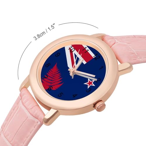Newzealand- Flagge mit Farnblättern, Damen- Lederuhren, klassisch, Business, elegant, verstellbare Armbanduhr-2