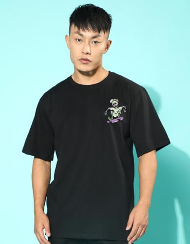 Image of Veirdo Cotton Drop Shoulder Round Neck Oversized Baggy Fit Front & Back Graphic Printed Half Sleeve T-Shirt Men (Available in from S to 2XL)