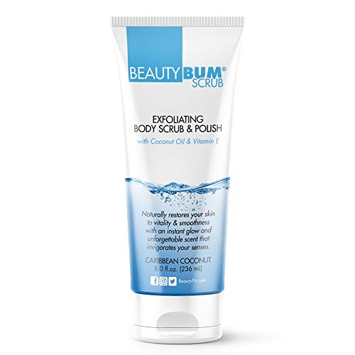 BeautyFit BeautyBum Scrub Exfoliating Body Scrub & Polish (Caribbean Coconut - 8 oz Tube)