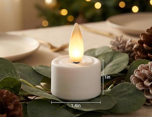 Image of Rechargeable Flameless Tealights Candle with Remote Timer, 3D Moving Flame Real Wax Led Tealight Candles (White, 1.4in)