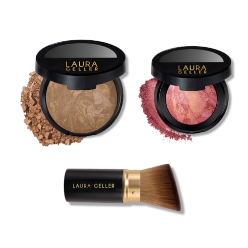 LAURA GELLER 40+ Club Kit: Balance n Brighten, Sand + Retractable Angled Kabuki Brush + Blush n Brighten, Tropic Hues