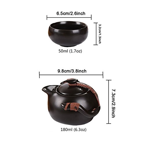 Tea Talent Chinese & Japanese Portable Travel Kungfu Tea Set - Porcelain Teapot & Teacups & Bamboo Tea Tray & Tea Towel With Handbag, Black #TOP4