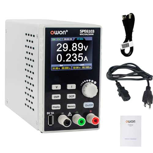 Image of OWON Lab Power Supply (0-60V 0-5A), Programmable 300w Bench DC Power Supply with 2.8inch LCD Display and Output Enable /Disable Button,Single Channel Output with PC Software and USB Charging SPE6053