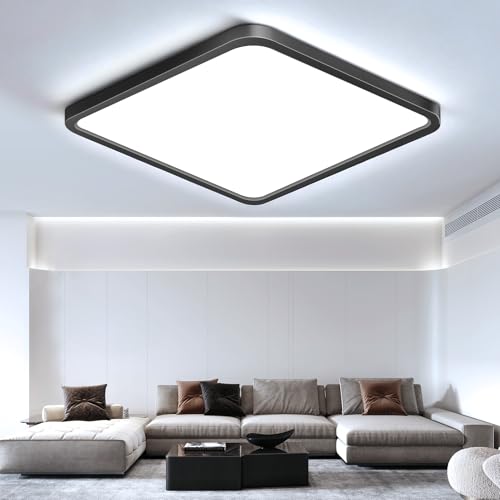 15.7Inch 32W Square LED Ceiling Light Fixtures Flush Mount, 6000K Cold White LED Ceiling Lamp, Surface Mount Modern Ceiling Lights, Black Slim Flat Panel Lighting for Bedroom, Kitchen, Bathroom by LightingWill - Used condition - US$36.31