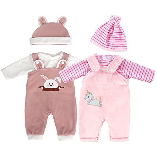 ZWOOS Ropa para Muñecas 35-43 cm, Atuendo Unicornio con Sombrero Compatible con Baby Born, Baby Annabell, Nenuco y Más, Paquete de 2