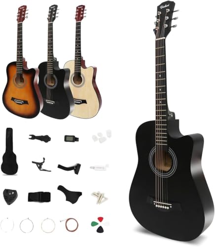 アコースティックギター 17点セット 初心者入門セット 練習ギター ソフトケース付き アコギ guitar ブラック YGHEI-A2