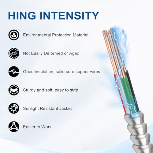 Image of MOOKEERF 10 /3 MC Cable with Ground - 10FT Pure Copper 10AWG /3 Metal Clad Wire with Aluminum Armor 10 Gauge 3 Conductor Type MC Alum Cable