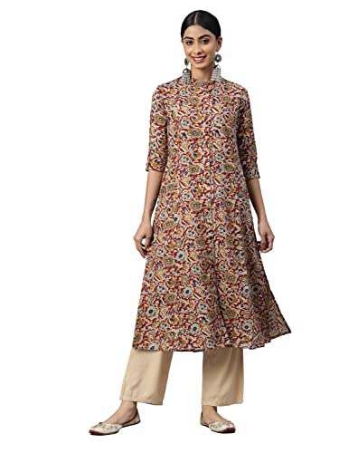 Image of Vbuyz Women's Floral Print A-Line Cotton Stitched Kurta