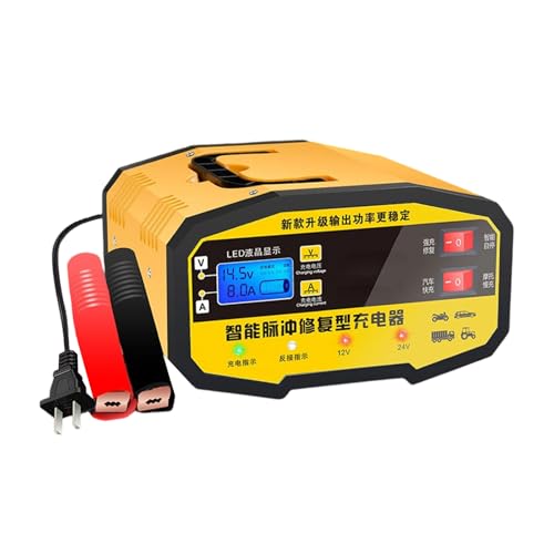 Bomefoi Cargador de Batería para Automóvil | Cargador de Batería de Mantenimiento para 12V y 24V - Mantenedor De Pulso con Pantalla LCD,para de Golf, Camión, SUV, Sedán, Motocicleta, Exterior
