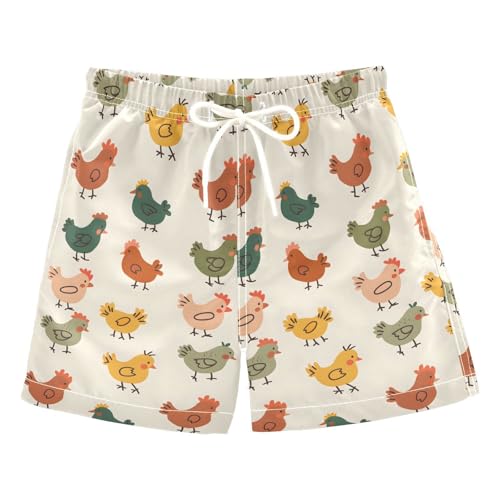 ALAZA Cute Chicken Colorful Boys' Swim Trunks Beach Shorts Quick Dry Swimsuit 2T