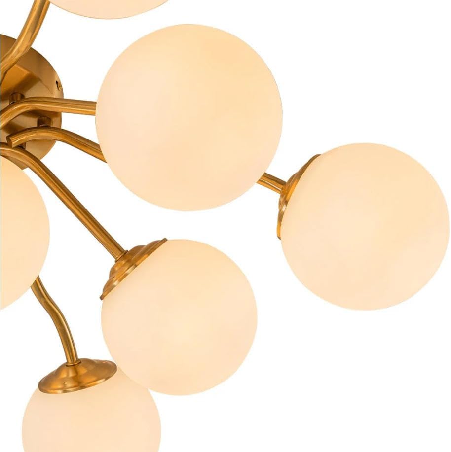 Sputnik Bubble Chandelier, Modern Semi-Flush Mount Ceiling Light Fixture with Brushed Brass Finish and Milky White Glass Globes, Dimmable for Living Room Dining Room Bedroom (Gold, 6 Light)