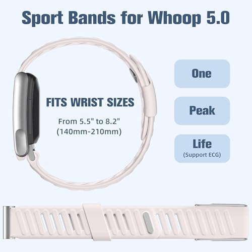 Image of VEMIGON Silicone Sport Band Compatible with Whoop 5.0 One /Peak, Life /MG, Breathable, Adjustable Waterproof Replacement Wristband Strap with Stainless Steel Frame Connector, NOT for Gen 4.0(Band only)