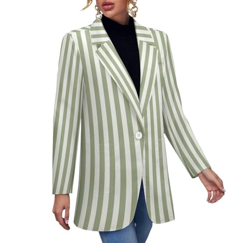 Green White Striped Blazers for Women Business Casual Outfits Capsule
