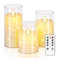 Homemory Flickering Flameless Candles with String Lights, Battery Operated Candles, Embedded String Lights LED Candles, Unbreakable Plexiglass Candles with Remote, Set of 3, Ivory White