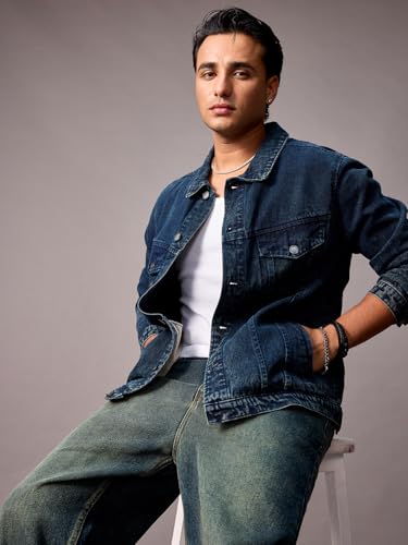Image of Urbano Fashion Men's Regular Fit Washed Full Sleeve Denim Jacket