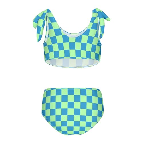 Wusikd Checkerboard Girls Swimsuits Two Piece Blue Pale Green Swimwear Bikini Set for for Girls Size 11-12T2