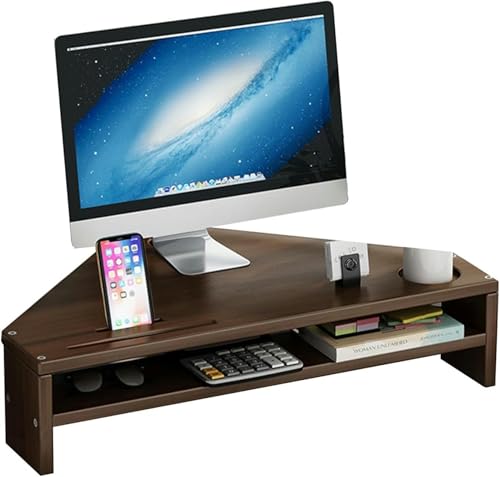 FHPEWXDG Organizador de Escritorio de Madera con Soporte de Esquina para Monitor, Organizador Triangular de 2 Niveles, Soporte Elevador ergonómico para Monitor, Ahorra Espacio.