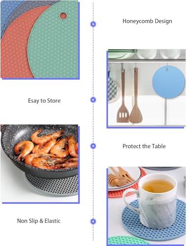 Image of Afrodite 4 PCS Silicone Trivet Mats, Food Grade Silicone, BPA Free, Versatile Silicone Hot Pads for Kitchen, Suitable for Fondue Mats, Can Openers and Spoon Rests