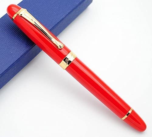 Levin X450 Red Golden Trim Fountain Pen Medium Nib With Ink Convertor