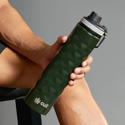 Image of CULT Stainless Steel Water Bottle 1 Litre with Diamond Sports Cap - Durable, Leakproof, Rust-Resistant, Easy to Clean, Lightweight & Portable - Stylish Sage Green Design